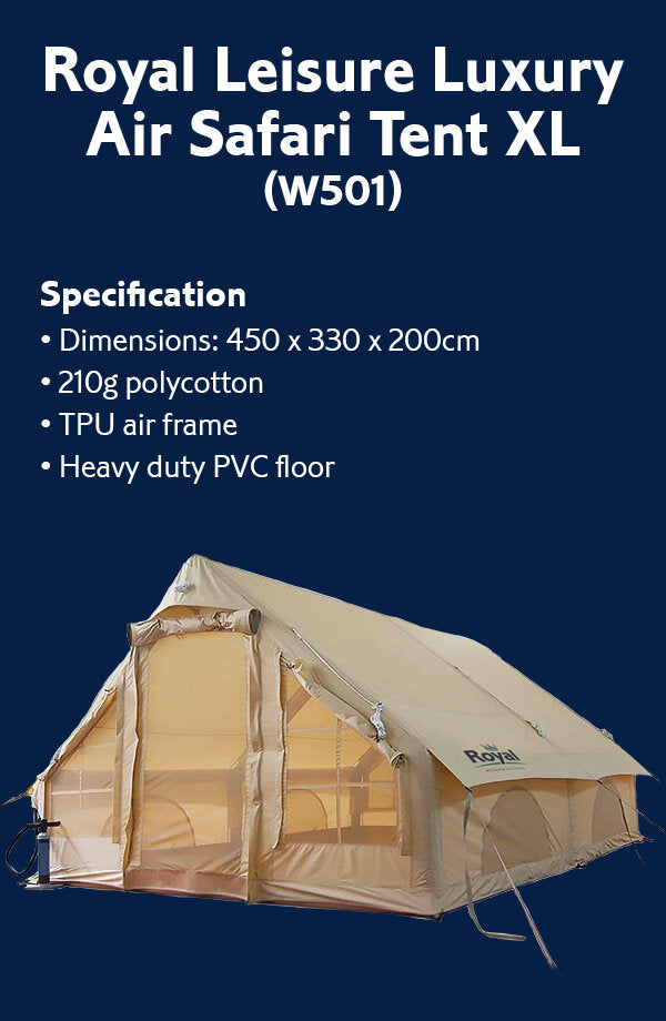 Royal Leisure Luxury Air Safari tent XL210g Polycotton (450x330x200cm)TPU air frame, heavy duty pvc floor