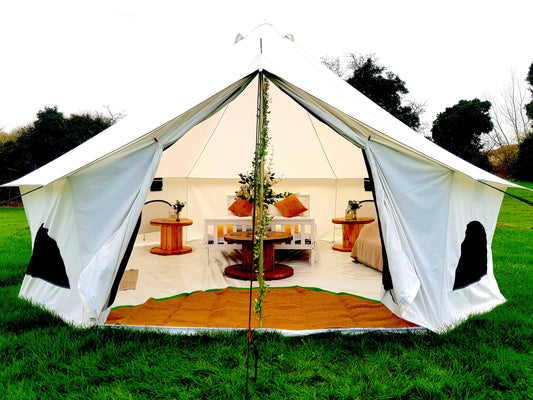 BTV 4 - XL (1.2m High Walls) Water Resistant & Fire Retardant Cotton Canvas Bell Tent With Stove Hole (Single Door)