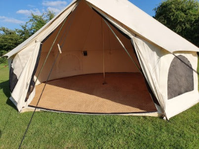 BTV 4 - XL (1.2m High Walls) Water Resistant & Fire Retardant Cotton Canvas Bell Tent With Stove Hole (Single Door)