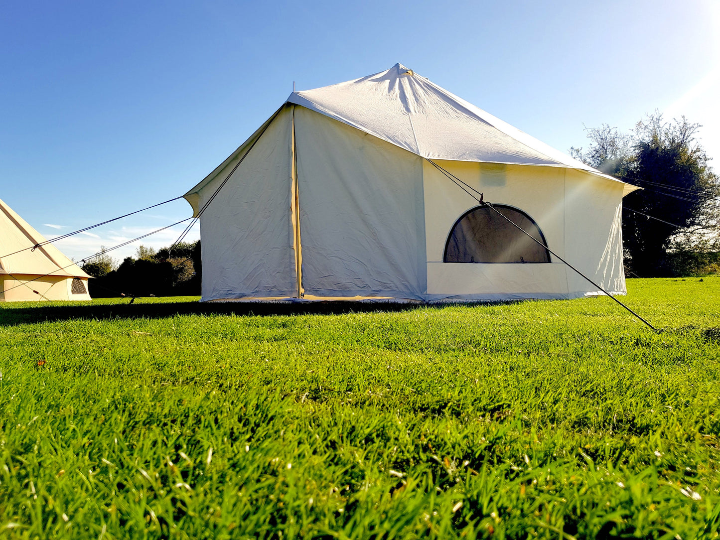 BTV 4 - XL (1.2m High Walls) Water Resistant & Fire Retardant Cotton Canvas Bell Tent With Stove Hole (Single Door)