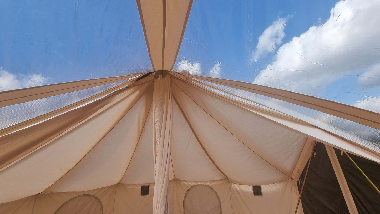 BTV 5 - 5m Skyview (Full PVC Clear Roof) XL (1.2m High Walls) Water Resistant Cotton Canvas Bell Tent