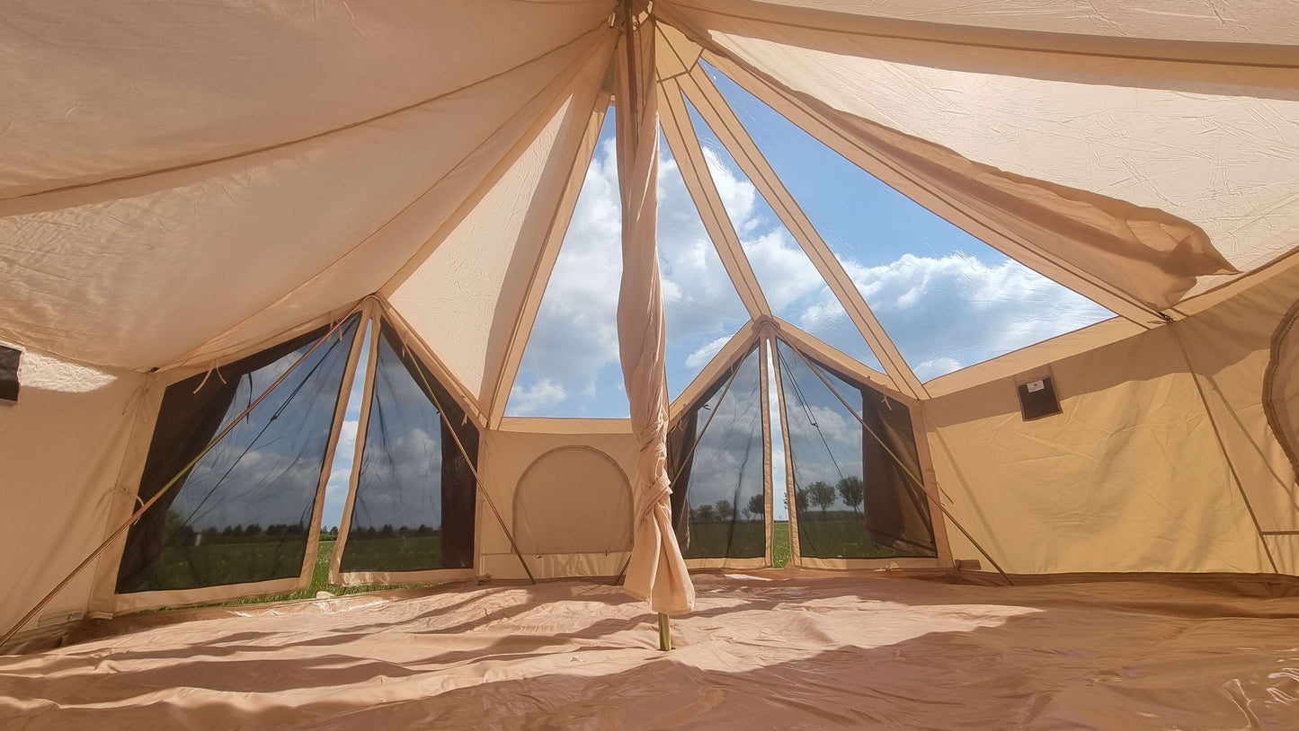 BTV 5 - 5m Skyview (Full PVC Clear Roof) XL (1.2m High Walls) Water Resistant Cotton Canvas Bell Tent