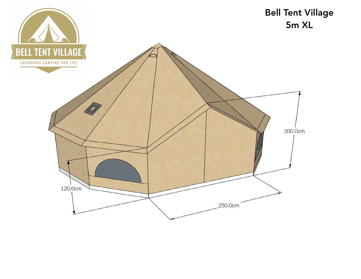 BTV 4 - XL (1.2m High Walls) Water Resistant & Fire Retardant Cotton Canvas Bell Tent With Stove Hole (Single Door)