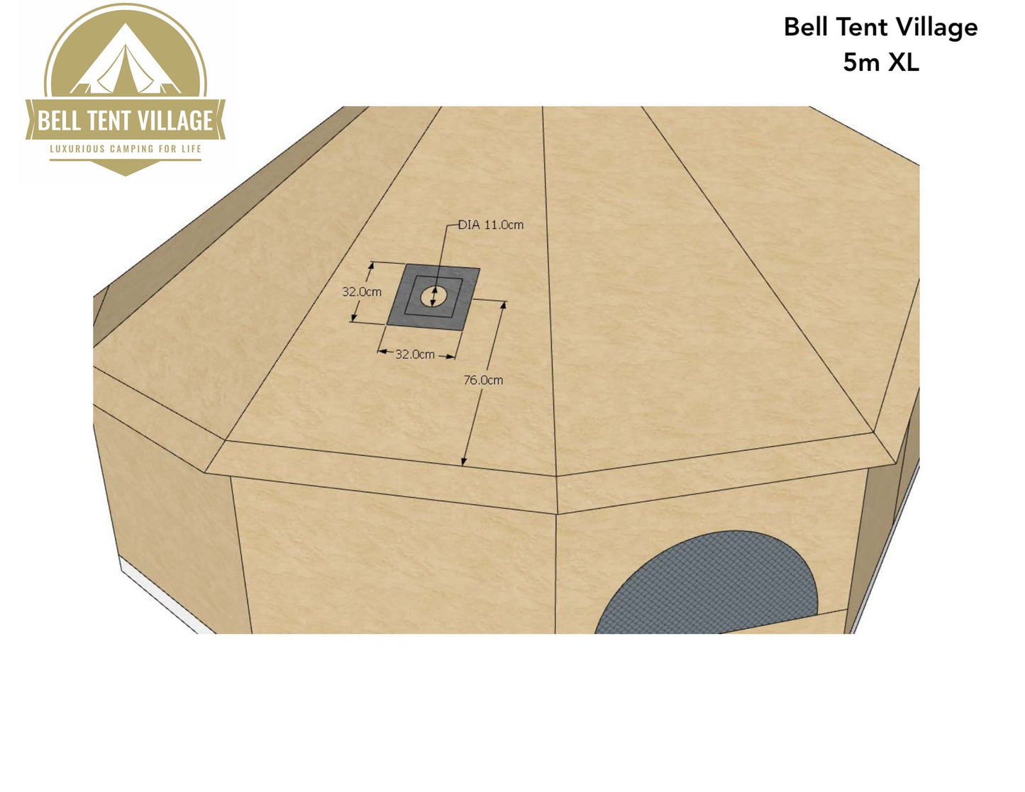 BTV 4 - XL (1.2m High Walls) Water Resistant & Fire Retardant Cotton Canvas Bell Tent With Stove Hole (Single Door)